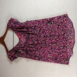 ELLE Pink Purple Floral Chiffon Ruffle Tank Blouse S‎